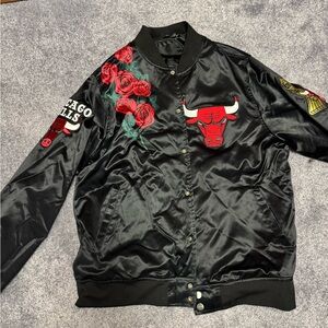 Men's Black Bomber Jacket with Red Accents